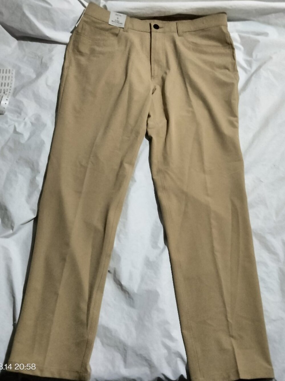 Reaction Kenneth Cole Mens 36x32 Flex Waistband 5-Pocket Slim Fit Pants Camel